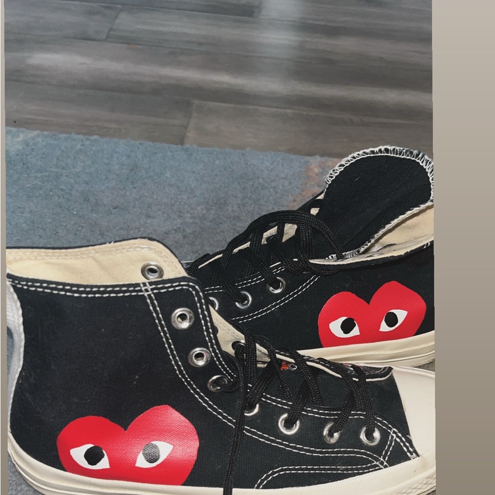 Comme des Garcons PLAY Black and Red Heart High-Tops - Picture 2 of 2